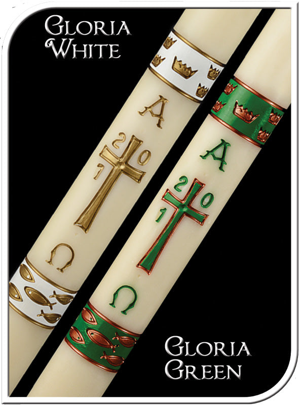 GLORIA DARK GREEN PASCHAL CANDLE / COMPLEMENTING ALTAR CANDLES