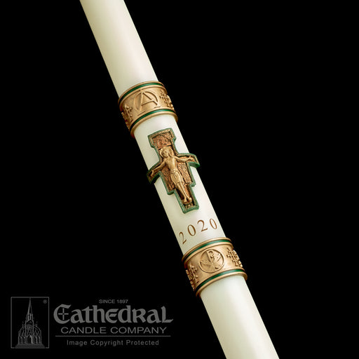 CROSS OF ST FRANCIS PASCHAL CANDLE / COMPLEMENTING ALTAR CANDLES