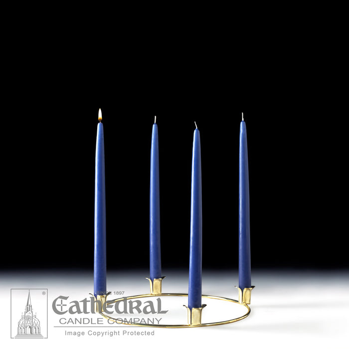 ADVENT WREATH GOLD - 10 INCH  DIAMETER W/ TAPERED ADVENT CANDLE SET