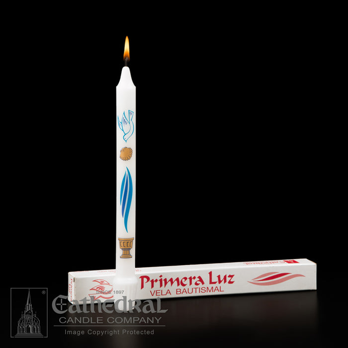 PRIMERA LUZ - BAPTISMAL CANDLE WITH SPANISH PACKAGING
