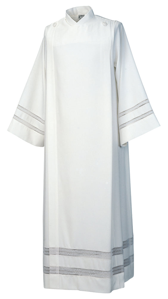 FRONT WRAP ALB - Style 434/I - White 65 % Cotton / 35% Polyester Blend - Velcro closure with Lace Insert