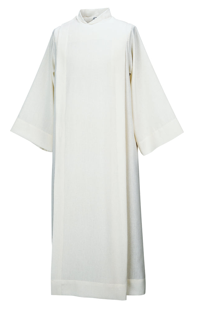 FRONT WRAP ALB - Style 430 - Natural Flax and Polyester Blend - Covered button closure