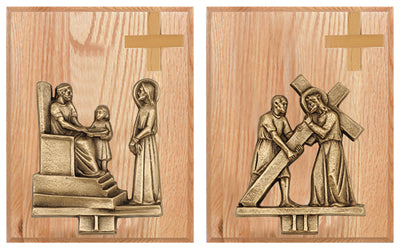 Stations of the Cross - 24k Gold Plated - On Oak or Walnut Plaques