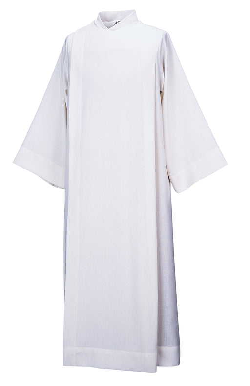 FRONT WRAP ALB - Style 433 - White 65 % Cotton / 35% Polyester Blend - Covered button closure