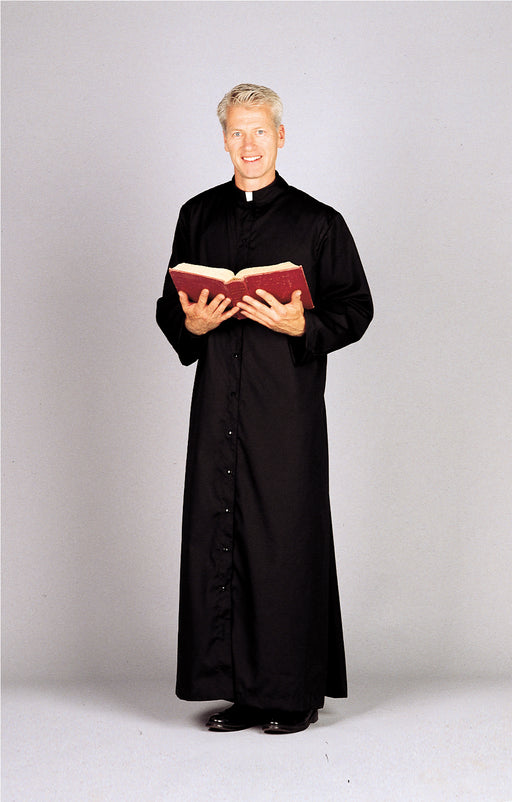 ADULT CASSOCK - Style 216S  65% polyester/35% cotton. Full Cut, Snap Front in Black